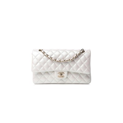 CHANEL MASTER IRIDESCENT QUILTED MEDIUM DOUBLE FLAP WHITE AS1112 (25*16*6cm) 